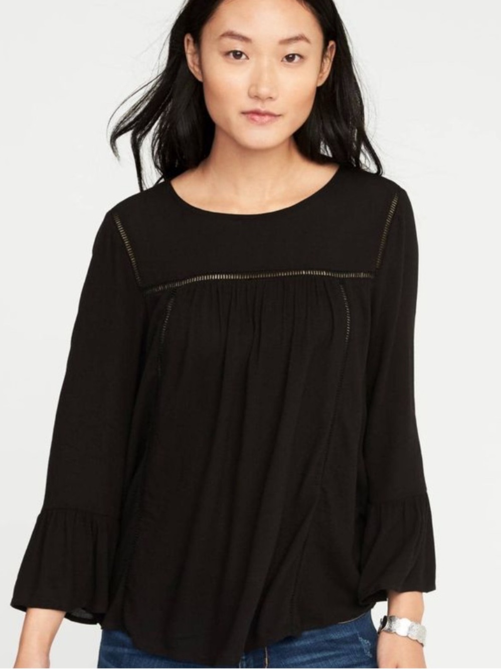 Old Navy Shirt - black lightweight long sleeve w/crochet details
